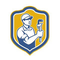 Plumber Holding Wrench Side Shield Retro