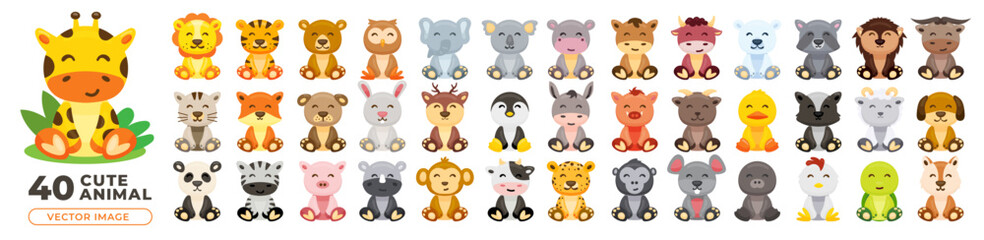 Naklejka premium a set of cute animals baby vector illustration