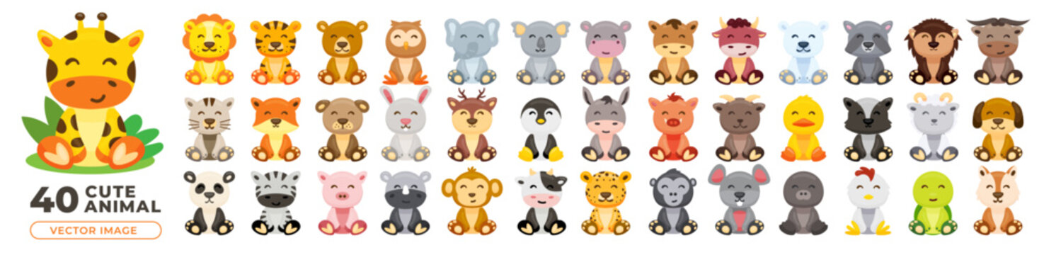a set of cute animals baby vector illustration