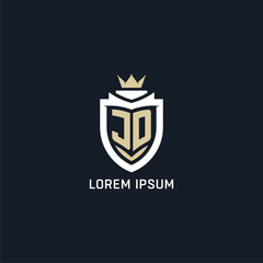 Initial letter JD shield and crown logo style, esport team logo design inspiration © Adef