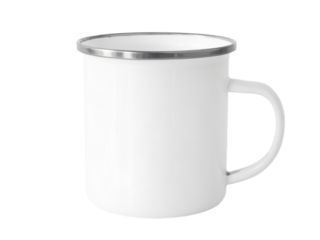 White blank metal cup mockup on transparent background