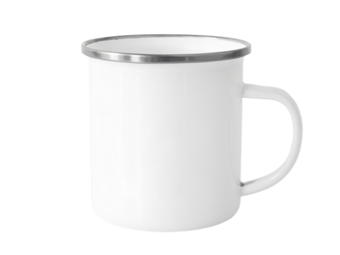 White blank metal cup mockup on transparent background