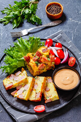 english muffin egg sausage casserole, top view