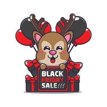 Cute deer in black friday cartoon mascot illustration