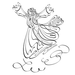 risen Lord Jesus ascends to Heaven above the cloud, glory and victory, black outline