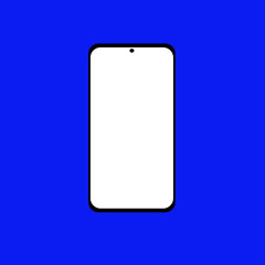 Modern black smartphone with round front camera and white empty screen on blue background. Vector illustration. Minimal concept