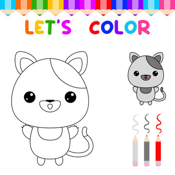 Lets color cute animals.Coloring book for young children. education game for children. Paint the cat