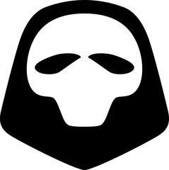 Creepy skull like logo in black over white