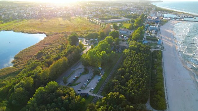 Scenic Landscape Of Puck Bay (Zatoka Pucka) Władysławowo Baltic Sea, Poland - aerial drone shot