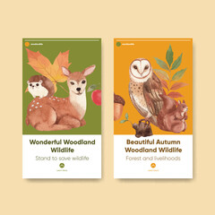 Instagram template with autumn outfit woodland life concept,watercolor style