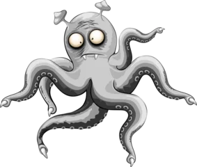 Papier Peint photo Lavable Dessiner Octopus Alien Monster Halloween effrayant personnage de dessin animé mignon et drôle isolé sur fond transparent