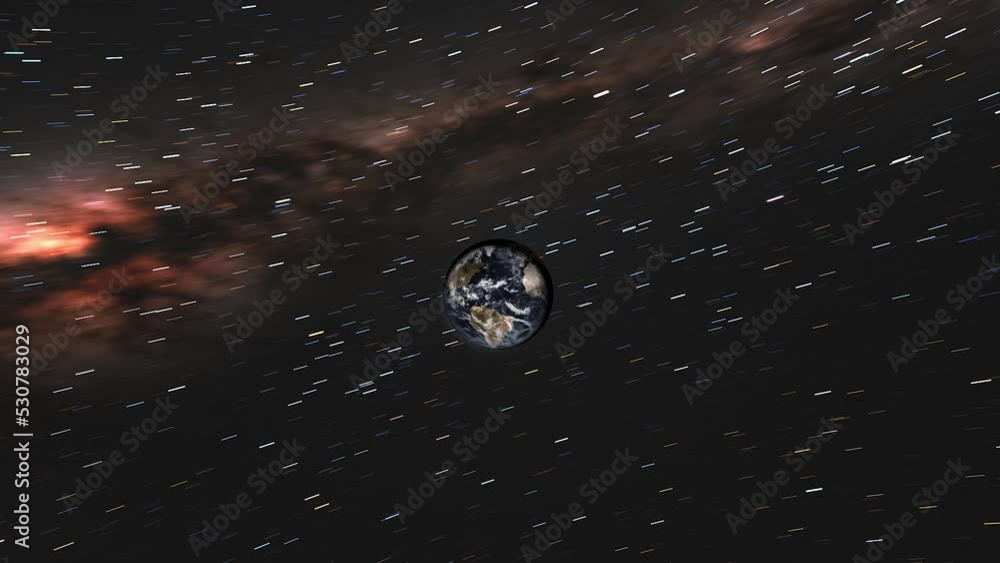 Wall mural Earth Spinning in Deep Space with Milky Way Galaxy and Stars Rotating in Background - 3D CGI Animation 4K