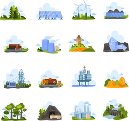 Obraz na płótnie Canvas Renewable And Nonrenewable Resources Flat Icons