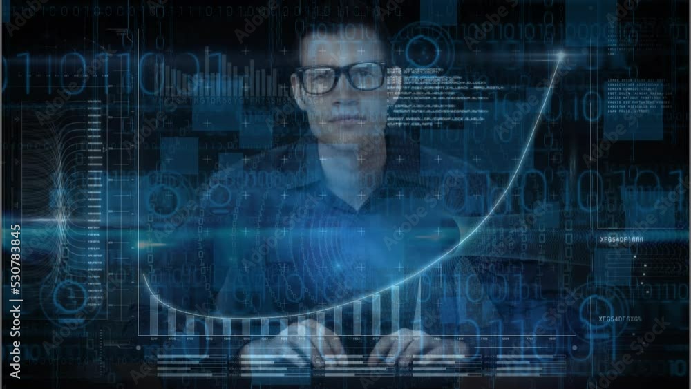 Poster animation of caucasian man over data processing