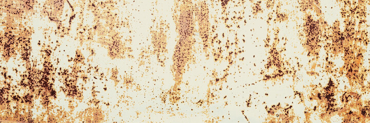 Old rusty metal texture. Rust on the surface of the iron wall. Panoramic background for grunge design.