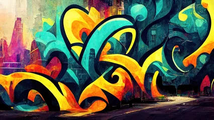 Deurstickers De kleurrijke textuur van het graffitibehang als achtergrondillustratie © Robert Kneschke