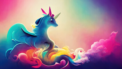 Obraz premium Colorful magical unicorn horse illustration with copyspace