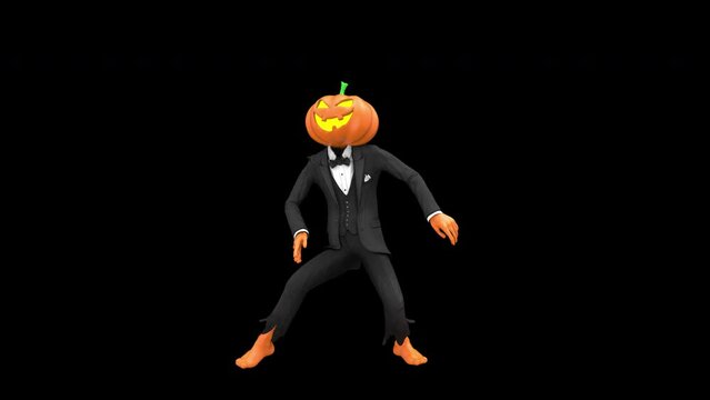 Jack-O-Lantern dance - 3d render looped with alpha channel.