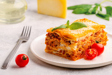 Traditional lasagna with bolognese sauce