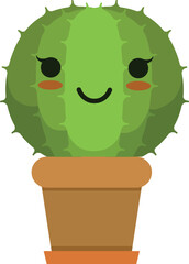Smiling cactus. Happy home green plant. Cartoon succulent