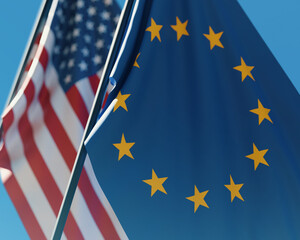 Flags of the United States and EU - obrazy, fototapety, plakaty