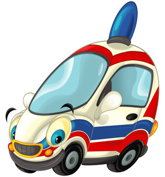 cartoon scene with funny looking ambulance truck illustration for children
