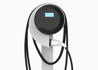 Pod Point domestic home electric vehicle charging point mounted on a wall . 3d illustration