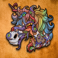 Hand drawn unicorn#00078 cartoon head series