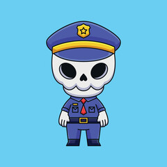 cute police skull cartoon doodle hand drawn concept vector kawaii icon illustration
