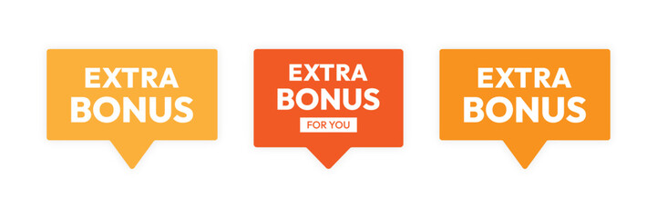 Extra Bonus Label for promo design. Extra bonus label, sticker or tag with gift box icon. Sale and promotion design element with free prize.