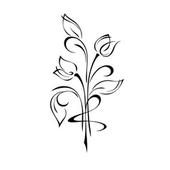 ornament 2453. stylized twig with flower buds, leaves and curls. graphic decor