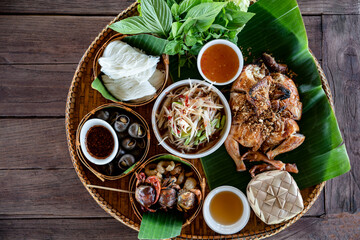 Traditional North-east Thai Local food set (Esan).