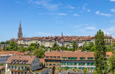Obraz premium View of the roofs of the old buildings of the city, the skyline of the city of Bern, Switzerland