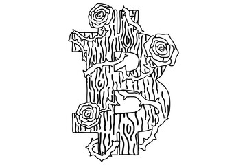 Bitcoin Line art with Rose Theme Vector