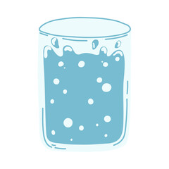 Glass of water in cartoon flat style. Hand drawn vector illustration