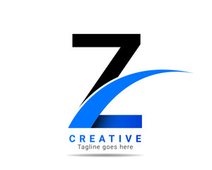 Abstract initial blue color Z letter alphabet logo. Z letter logo for company brand identity, travel, logistic, business logo template
