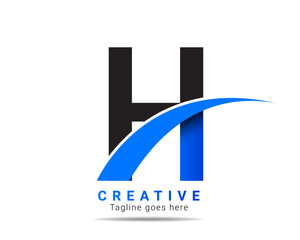 Abstract initial blue color H letter alphabet logo. H letter logo for company brand identity, travel, logistic, business logo template