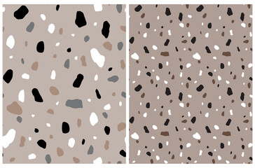 Terracotta Seamless Vector Patterns. Abstract Irregular Geometric Print with Brush Spots isolated on a Dusty Beige and Brown Background. Repeatable  Design with Brown, Gray, White and Black Spots.