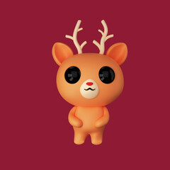 3D Render Of Cute Reindeer for Merry Christmas Celebrations.