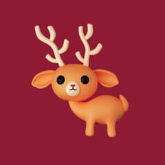 Obraz na płótnie Canvas 3D Render Of Cute Reindeer for Merry Christmas Celebrations.