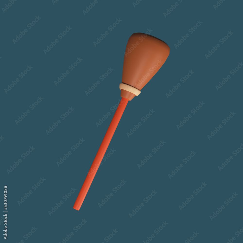 Sticker 3D Render Of Broom Element On Blue Background.