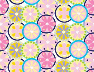 Abstract Circles Florals Geometric Retro Doodle Style Minimal Seamless Pattern Sweet Trendy Fashion Colors Perfect for Allover Fabric Print or Wrapping Paper