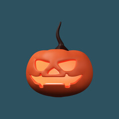3D Render Of Scary Pumpkin Or Jack-O-Lantern Element On Blue Background.
