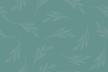 Simple retro leaves botanical seamless pattern on blue background