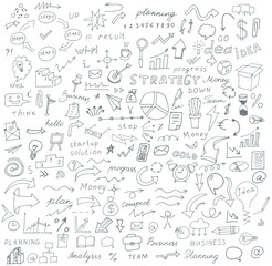 Fototapeta na wymiar Vector doodles signs and symbols, hand-drawn on the topic of business