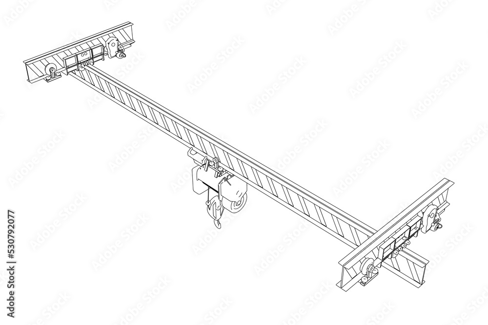 Poster outline of a mobile crane from black lines isolated on a white background. isometric view. 3d. vecto