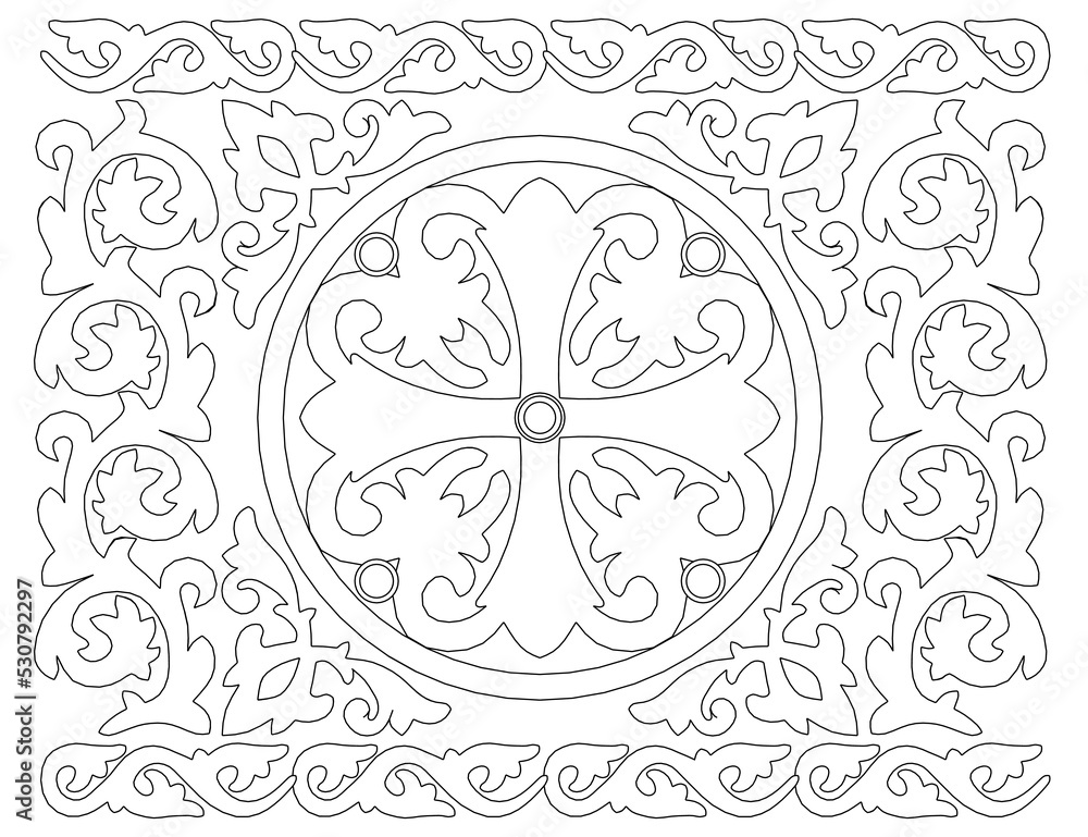 Poster outline of a decorative rectangular ornament from black lines isolated on a white background. vector