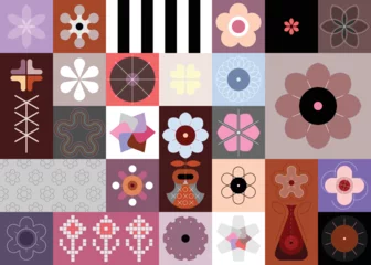 Foto op Plexiglas Abstract vector naadloze achtergrond met inbegrip van meerdere geometrische stijl bloemen. Elk van de ontwerpelementen is op een afzonderlijke laag gemaakt en kan als een op zichzelf staande afbeelding worden gebruikt. ©  danjazzia
