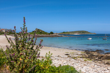 The beach at Raven's Porth, Old Grimsby, Tresco, Isles of Scilly, UK: empty on a glorious Summer's day
