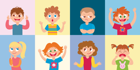 Children Emotions Square Compositions